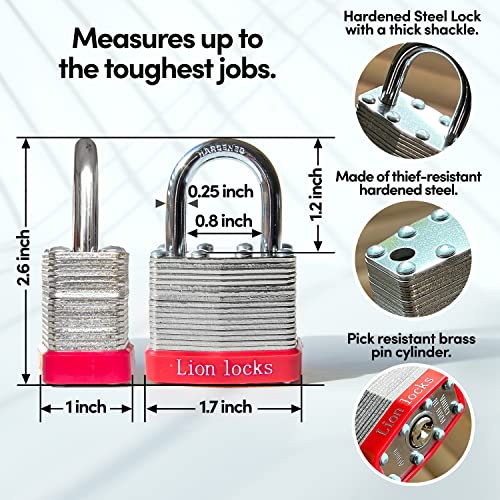 Lion Locks 24 Keyed-Alike Padlocks w/ 1.25” Shackle, 48 Keys, Hardened Steel Case, Brass Cylinder (24-Pack) - for Hasp Latch, Sheds, Fences, Storage Locker, School, Gym - Image 2