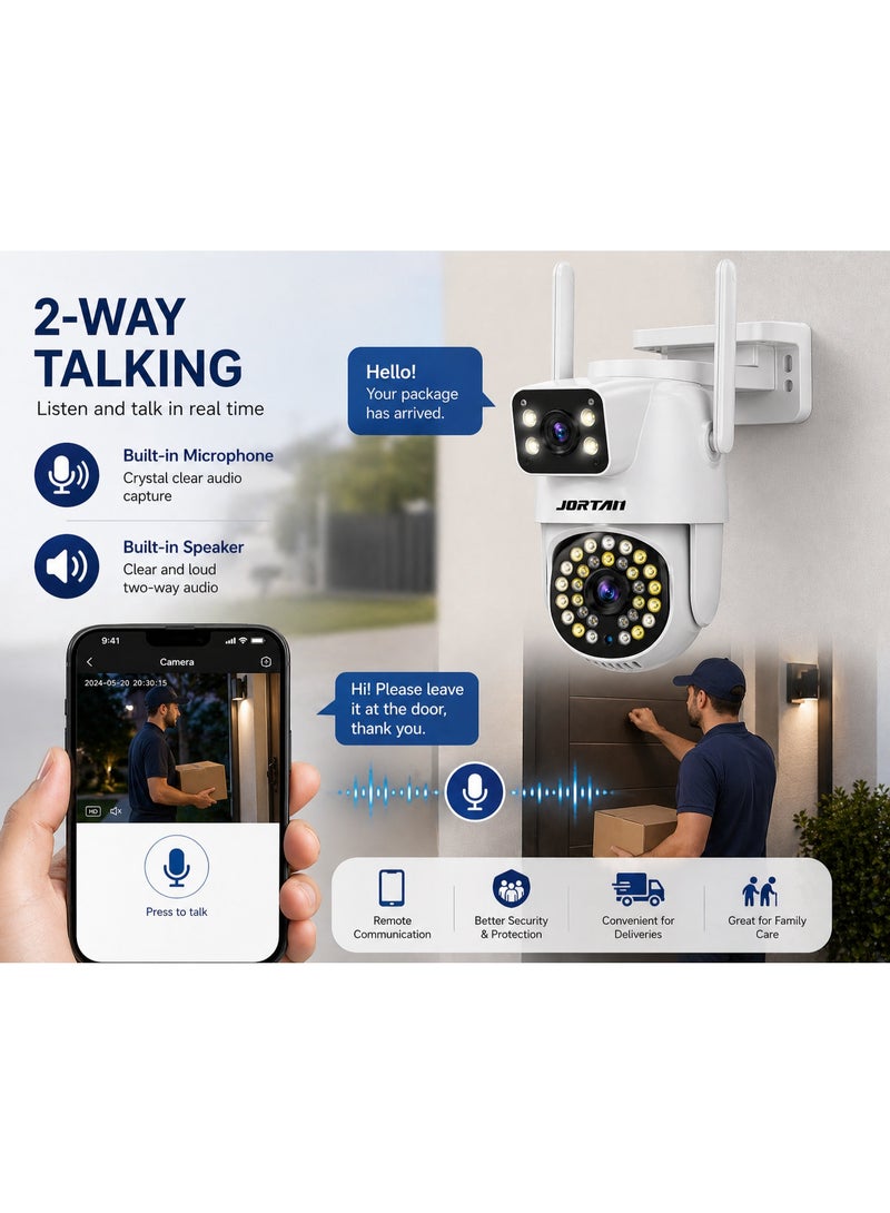 Jortan 4MP Dual Lens WIFI PTZ Camera, Dual Monitoring, Full Color Night Vision, 2 way Talking, Motion Detection, IP66 Waterproof, PTZ Control, 24/7 surveillance Camera, - Image 4