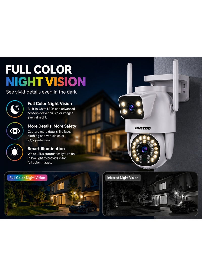 Jortan 4MP Dual Lens WIFI PTZ Camera, Dual Monitoring, Full Color Night Vision, 2 way Talking, Motion Detection, IP66 Waterproof, PTZ Control, 24/7 surveillance Camera, - Image 3