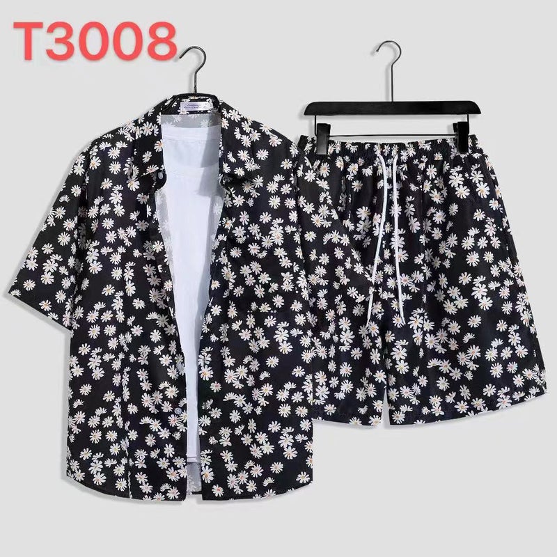 Casual suit Men's Quick-drying Hawaii Beach suit Men's Short-sleeved Floral Shirt Beach Shorts Couple's Two-piece Set