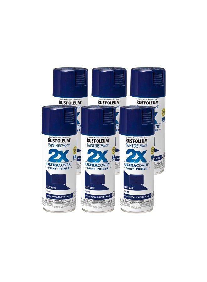 RUST-OLEUM 334041-6PK Painter's Touch 2X Ultra Cover Spray Paint, 12 oz, Gloss Navy Blue, 6 Pack - Image 1