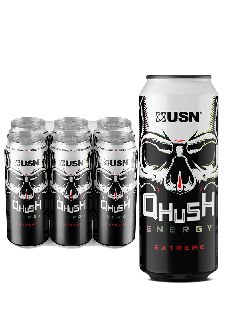 USN Qhush Energy Drink Extreme 500ML Pack Of Six Zero Sugar - Image 1