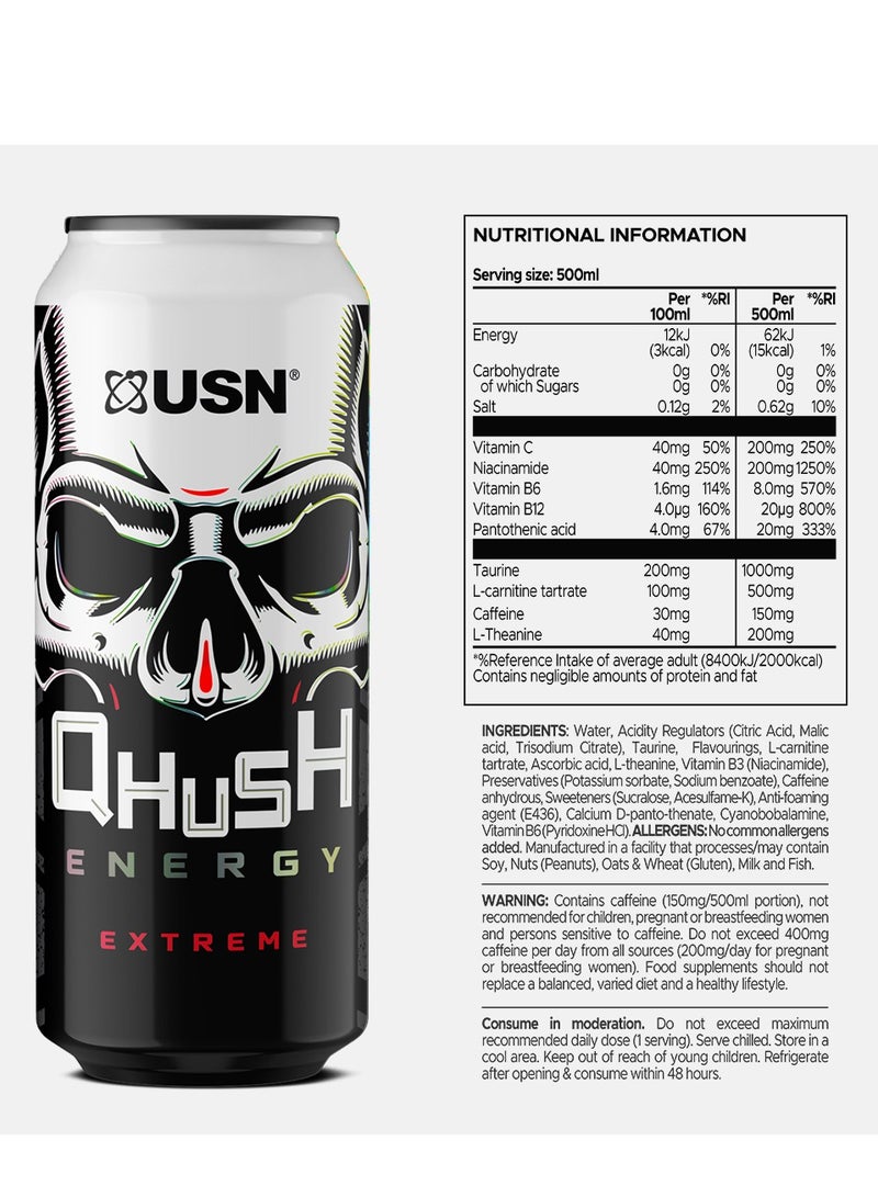 USN Qhush Energy Drink Extreme 500ML Pack Of Six Zero Sugar - Image 4