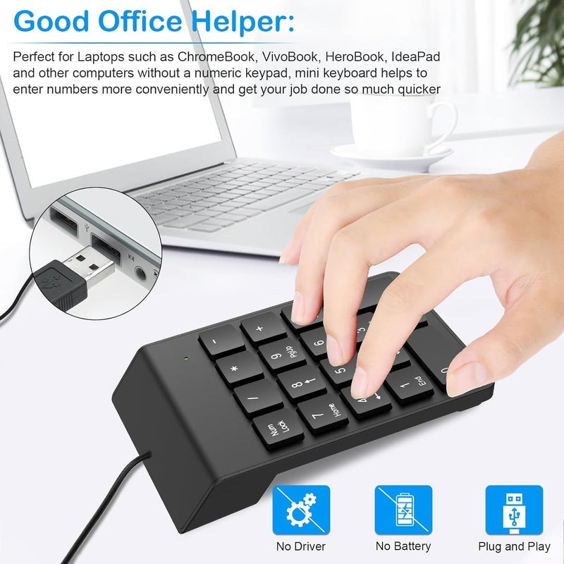 SAVY TECH USB Numeric Keypad – Slim 18-Key Wired Number Pad for Laptop, PC, MacBook, iMac, Mac Pro/Air – Portable External Numpad Keyboard for Data Entry (Black) - Image 4
