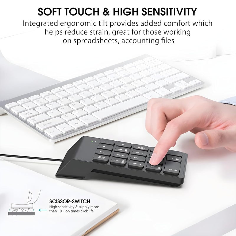 SAVY TECH USB Numeric Keypad – Slim 18-Key Wired Number Pad for Laptop, PC, MacBook, iMac, Mac Pro/Air – Portable External Numpad Keyboard for Data Entry (Black) - Image 2