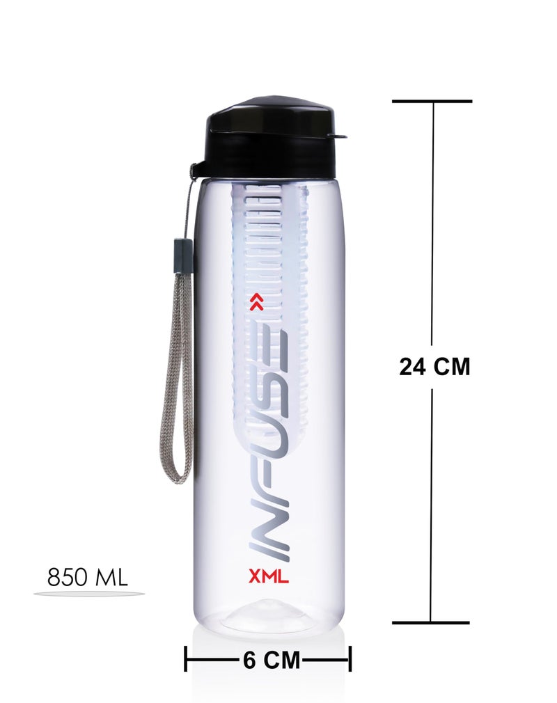 XML Fruit Infuse Water Bottle | Detox Bottle with Infuser Chamber | Leakproof Plastic Bottle Ideal for Gym, Office, Travel | 850ml Plastic (Black-1) - Image 3