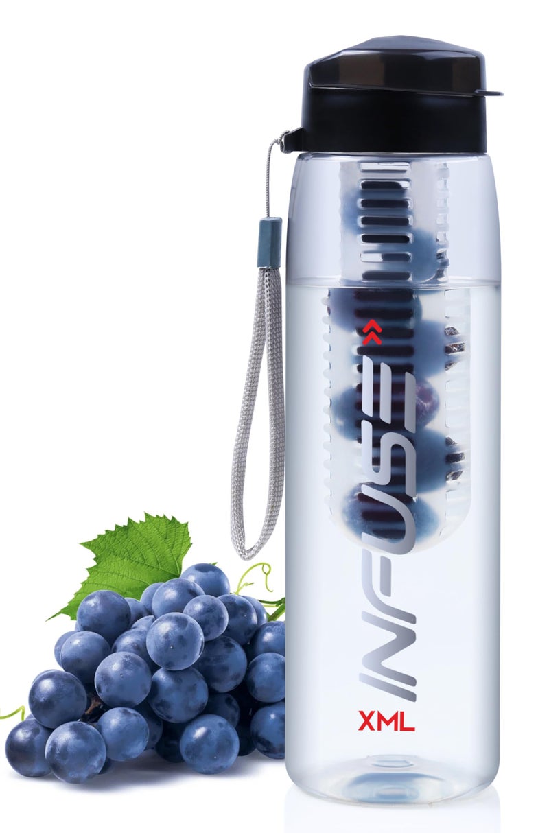 XML Fruit Infuse Water Bottle | Detox Bottle with Infuser Chamber | Leakproof Plastic Bottle Ideal for Gym, Office, Travel | 850ml Plastic (Black-1) - Image 1