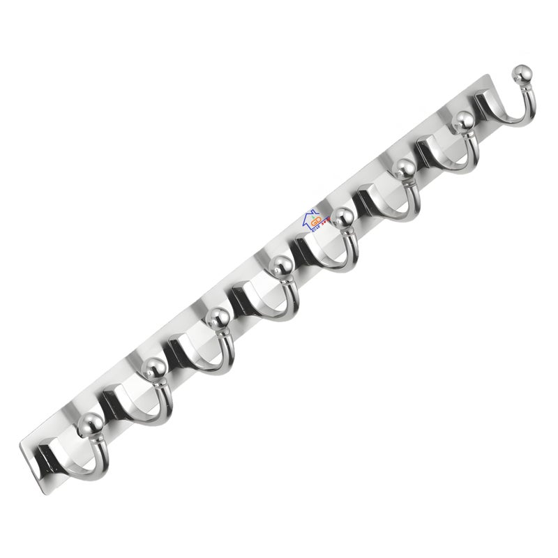 GHAR DWAR Heavy Duty Goli Stainless Steel Cloth Hanger Suitable for Bathroom Bedroom Kitchen Wall Hook Rail Hanging Scarf, Coat,Keys Tie Clothes Towel Door Robe Hanging (Pack of 1, Silver 8 Hook) - Image 5