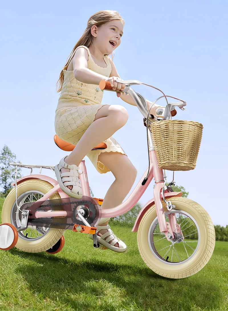 MaBaby دراجة للأطفال 14-16-18-20 بوصة، إطار من الصلب الكربوني العالي، مع عجلات تدريب، مقعد قابل للتعديل وسلة، دراجة للأطفال من 3-12 سنة للأولاد والبنات - Image 4