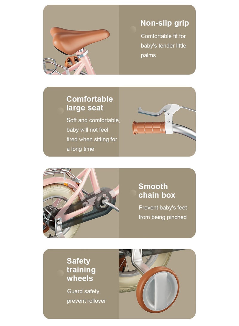 MaBaby دراجة للأطفال 14-16-18-20 بوصة، إطار من الصلب الكربوني العالي، مع عجلات تدريب، مقعد قابل للتعديل وسلة، دراجة للأطفال من 3-12 سنة للأولاد والبنات - Image 2