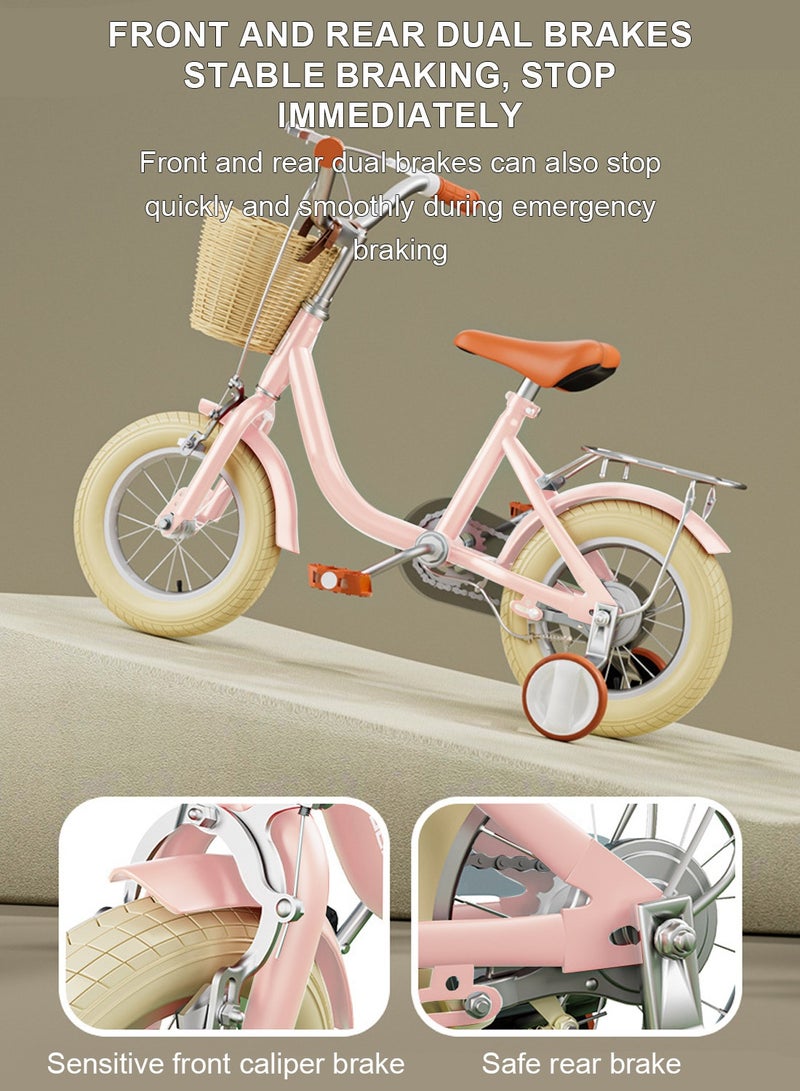MaBaby دراجة للأطفال 14-16-18-20 بوصة، إطار من الصلب الكربوني العالي، مع عجلات تدريب، مقعد قابل للتعديل وسلة، دراجة للأطفال من 3-12 سنة للأولاد والبنات - Image 3