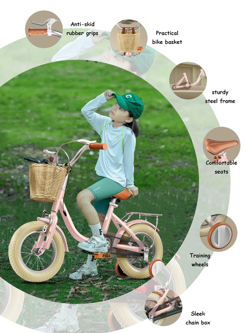 MaBaby دراجة للأطفال 14-16-18-20 بوصة، إطار من الصلب الكربوني العالي، مع عجلات تدريب، مقعد قابل للتعديل وسلة، دراجة للأطفال من 3-12 سنة للأولاد والبنات - Image 5