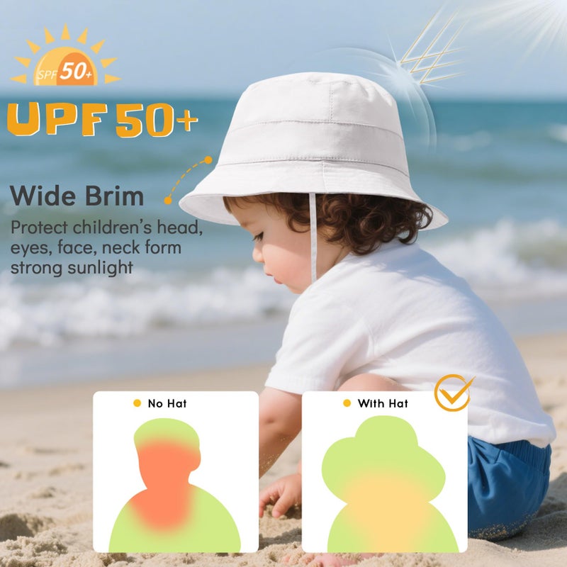 Durio Baby Sun Hat - Wide Brim Summer Beach Hat, Toddler Hats for Girls & Boys, White Solid, 12-24 Months - Image 2