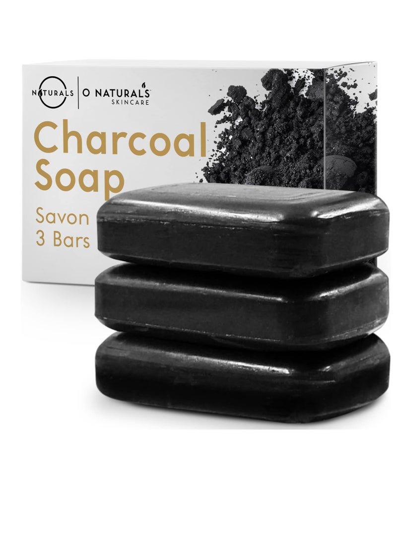O Naturals O NATURALS 3 Pack Activated Charcoal Soap Black Bar Soap with Peppermint Oil Detoxifying Body Wash Soap Bar & Face Soap Vegan Men Soap with Shea Butter 100% Natural Soap for Men & Women Soap Bar, 4oz  - Image 1