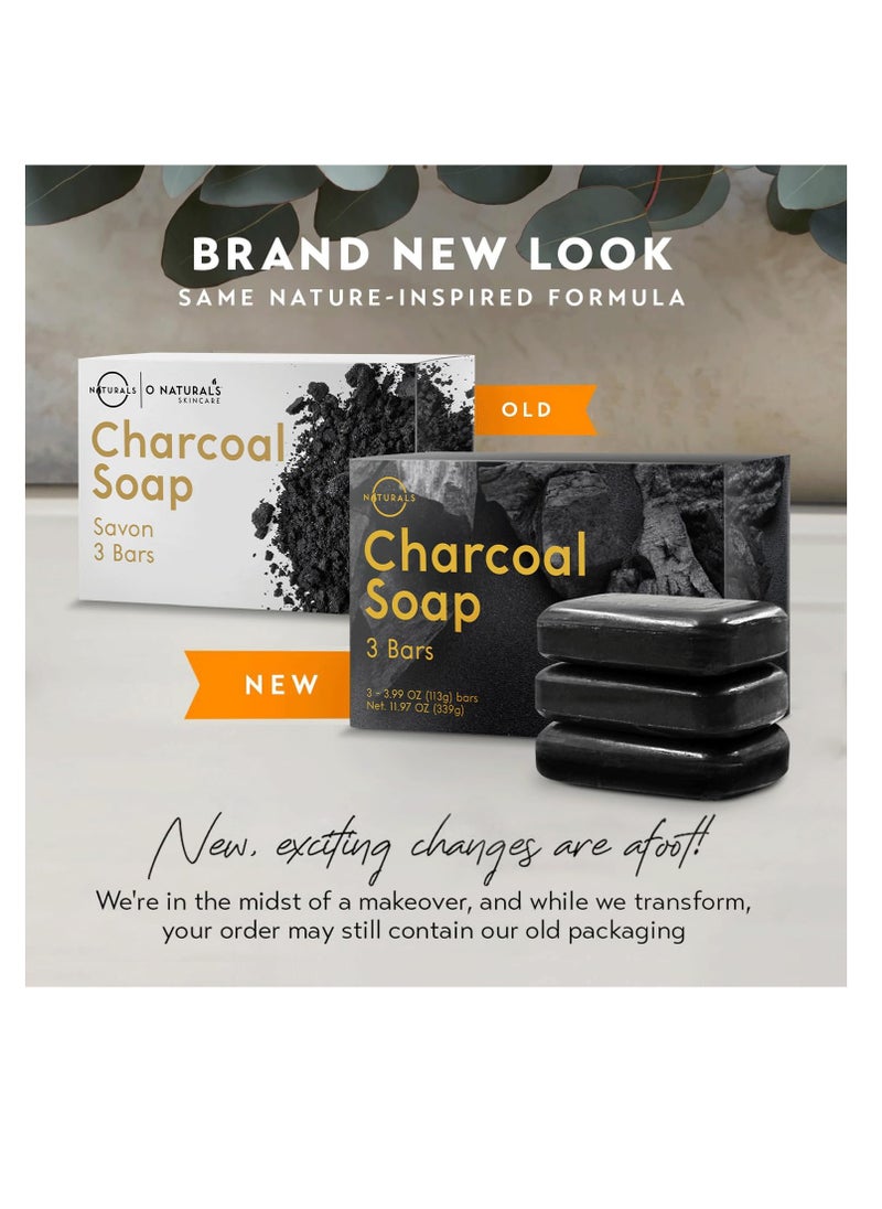 O Naturals O NATURALS 3 Pack Activated Charcoal Soap Black Bar Soap with Peppermint Oil Detoxifying Body Wash Soap Bar & Face Soap Vegan Men Soap with Shea Butter 100% Natural Soap for Men & Women Soap Bar, 4oz  - Image 2