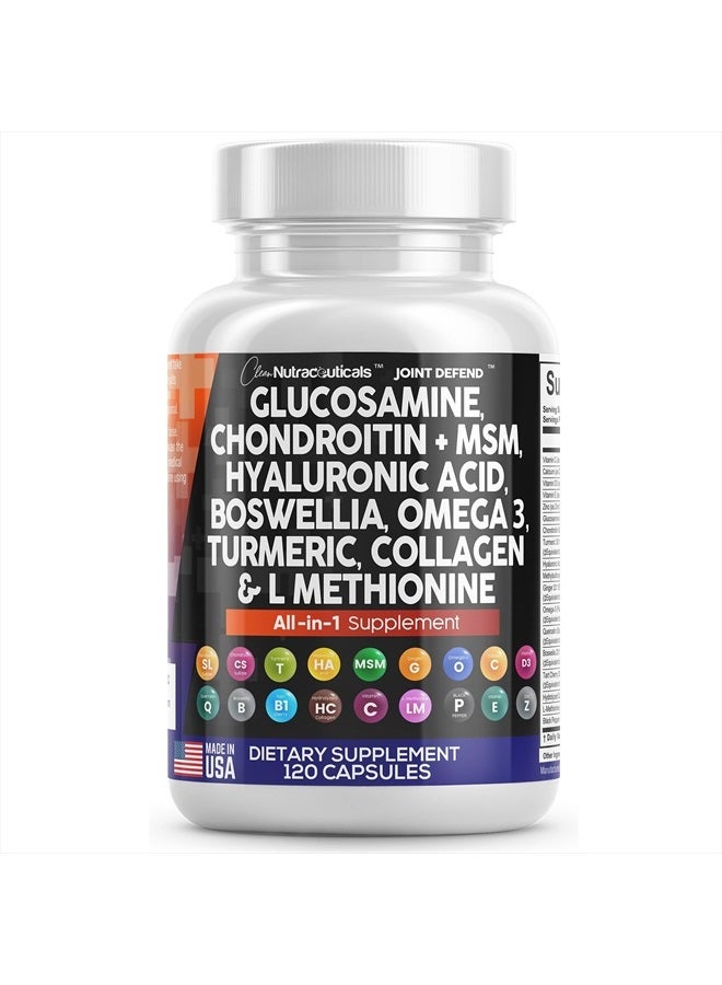 Clean Nutraceuticals Glucosamine Chondroitin MSM Turmeric Hyaluronic Acid Boswellia Collagen Tart Cherry - Joint Support Supplement Omega 3 Pills Ginger Quercetin Capsules - 120 Count USA - Image 1