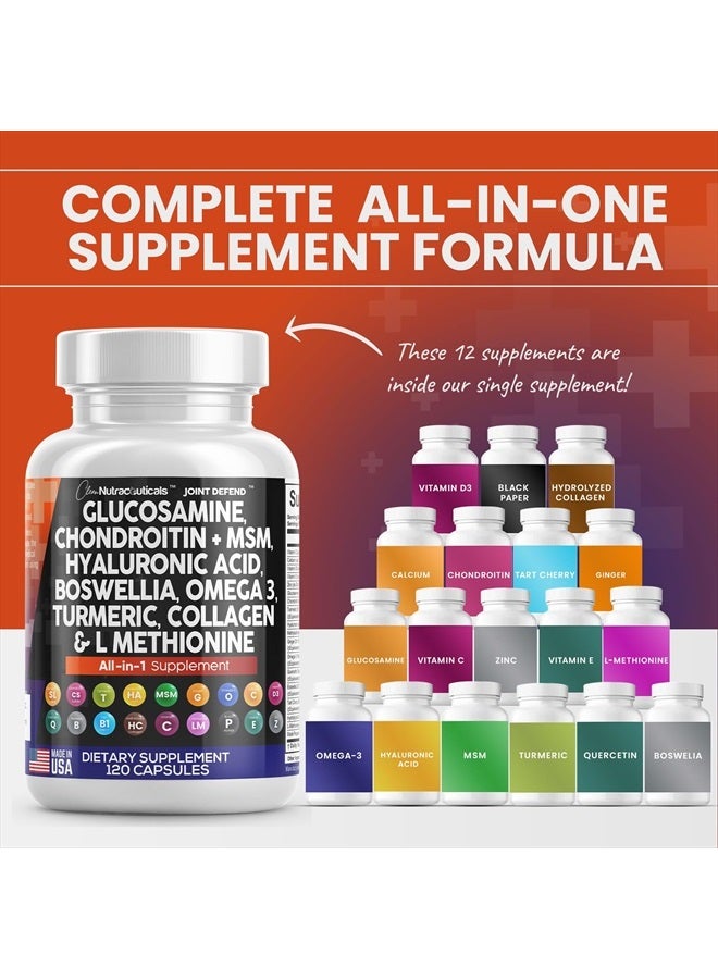 Clean Nutraceuticals Glucosamine Chondroitin MSM Turmeric Hyaluronic Acid Boswellia Collagen Tart Cherry - Joint Support Supplement Omega 3 Pills Ginger Quercetin Capsules - 120 Count USA - Image 4
