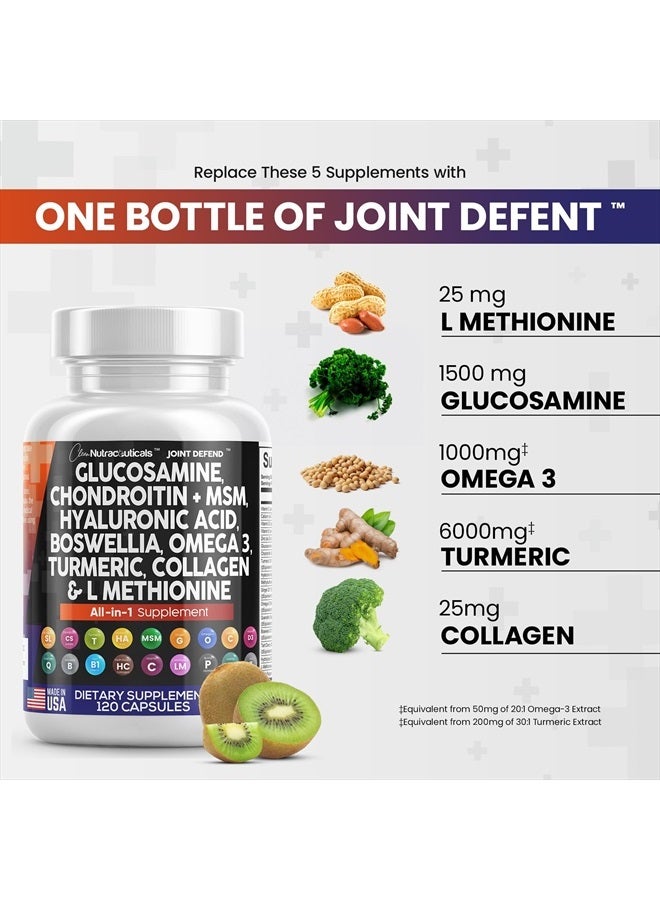 Clean Nutraceuticals Glucosamine Chondroitin MSM Turmeric Hyaluronic Acid Boswellia Collagen Tart Cherry - Joint Support Supplement Omega 3 Pills Ginger Quercetin Capsules - 120 Count USA - Image 2