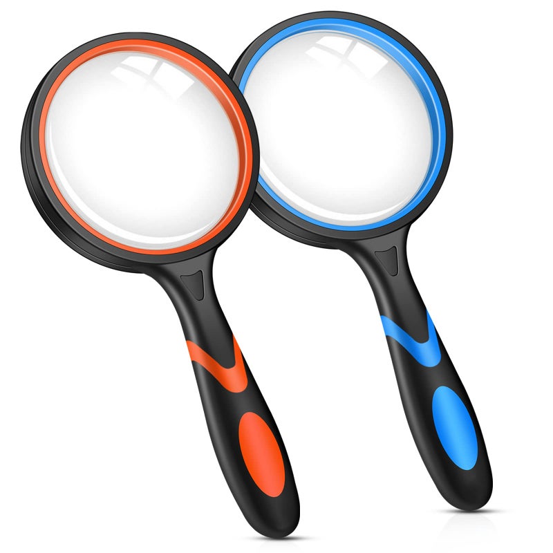 PHICANT 2PCS Upgrade 10X Magnifying Glass, Large Handheld Magnifier Magnafying. Glasses for Kids/Seniors Reading, 3 Inch Shatterproof Lupa Magnify Glass Lens, Rubber Handle - for Observation - Image 1