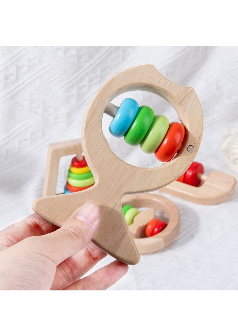 Excefore Baby Wooden Rattle Toy Set, 4Pcs Rainbow Color Shaker Bell Set, Infant Rattle Sensory Development Wooden Toys Set for Baby, Toddler - Image 5