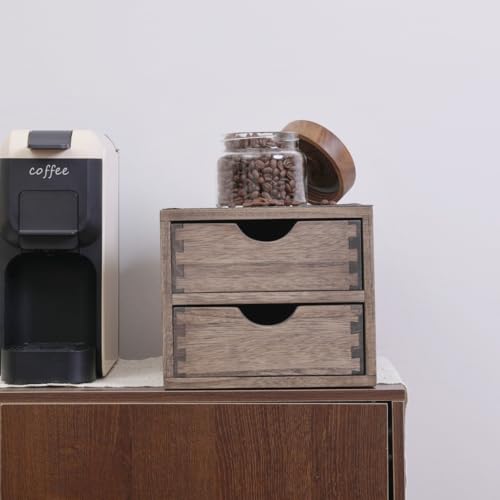 DDYURI Drawer Organizer Coffee Pod Holder - Kitchen Cutlery Storage Accessories/ K-Cup Drawers with Detachable Wooden Partition - Coffee Capsules Organization Counter - Wood desktop Small Cabinets - Image 2