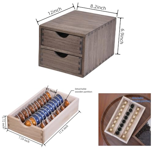 DDYURI Drawer Organizer Coffee Pod Holder - Kitchen Cutlery Storage Accessories/ K-Cup Drawers with Detachable Wooden Partition - Coffee Capsules Organization Counter - Wood desktop Small Cabinets - Image 4