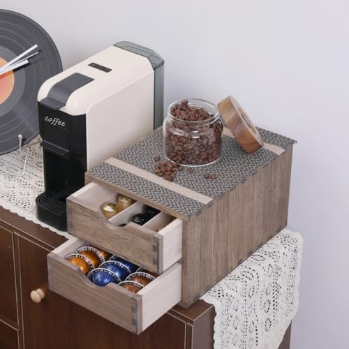DDYURI Drawer Organizer Coffee Pod Holder - Kitchen Cutlery Storage Accessories/ K-Cup Drawers with Detachable Wooden Partition - Coffee Capsules Organization Counter - Wood desktop Small Cabinets - Image 3