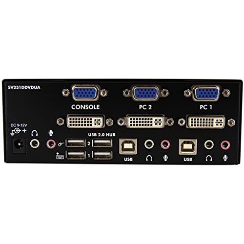 StarTech.com 2 Port KVM Switch - DVI and VGA w/ Audio and USB 2.0 Hub – Dual Monitor / Display / Screen KVM Switch - DVI VGA , TAA (SV231DDVDUA) - Image 3
