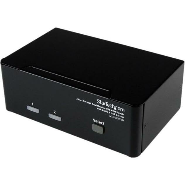 StarTech.com 2 Port KVM Switch - DVI and VGA w/ Audio and USB 2.0 Hub – Dual Monitor / Display / Screen KVM Switch - DVI VGA , TAA (SV231DDVDUA) - Image 5
