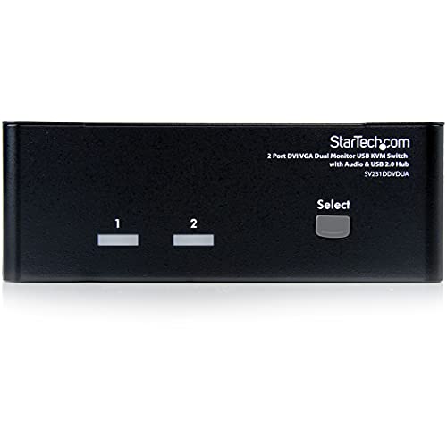 StarTech.com 2 Port KVM Switch - DVI and VGA w/ Audio and USB 2.0 Hub – Dual Monitor / Display / Screen KVM Switch - DVI VGA , TAA (SV231DDVDUA) - Image 2
