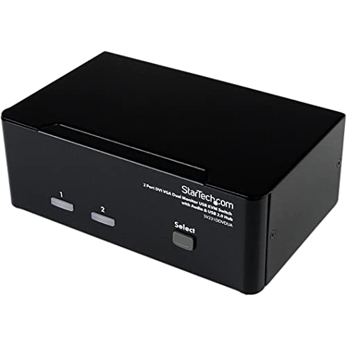 StarTech.com 2 Port KVM Switch - DVI and VGA w/ Audio and USB 2.0 Hub – Dual Monitor / Display / Screen KVM Switch - DVI VGA , TAA (SV231DDVDUA) - Image 1