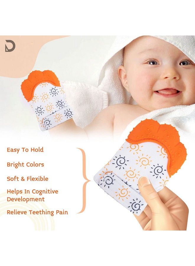 DaKos Teething Mitten Soft Foodgrade Silicone Teether Mitten Glove Handy Teething Mit Toy For Selfsoothing Bpafree For 3�12 Months Infants (Sun Orange Pack Of 1) - Image 4