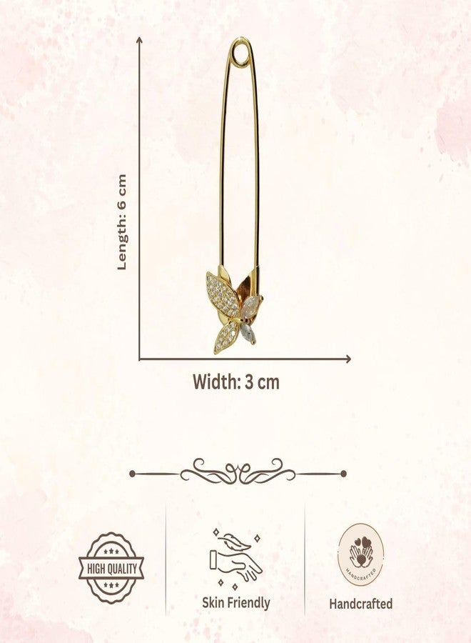 ACCESSHER Women's & Girls Gold-Plated Butterfly American Diamond Safety Pin Brooch, Decorative Saree and Hijab Pin, Elegant Saree Pleats, Pallu & Dupatta Accessory - Image 5