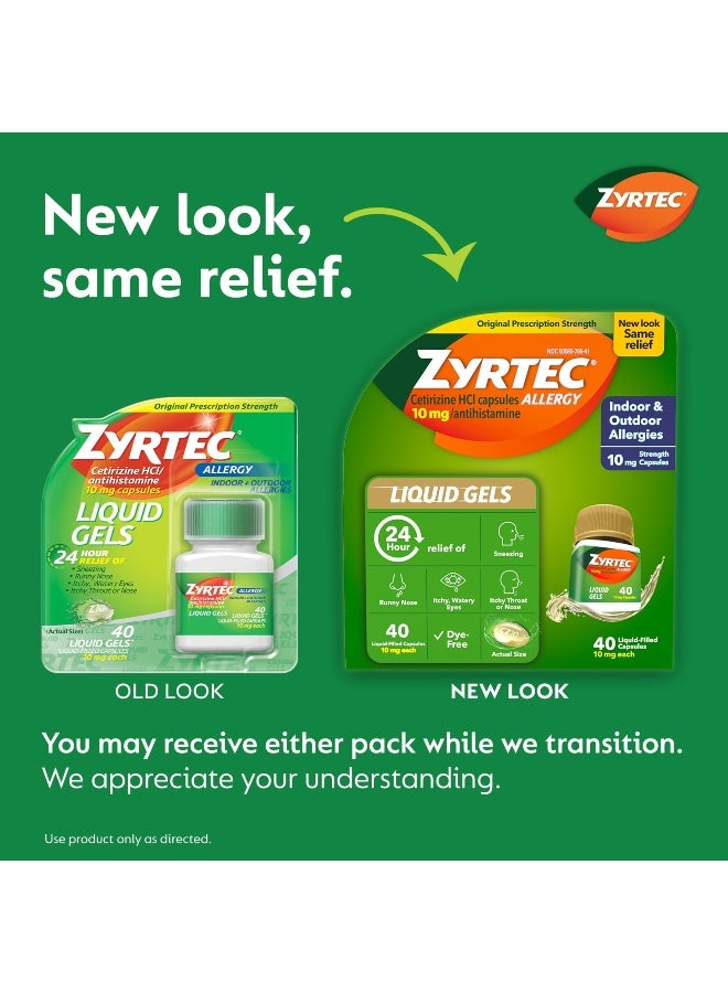 ZYRTEC جيلات سائلة لتخفيف الحساسية لمدة 24 ساعة، كبسولات مضادة للهستامين مع سيتيريزين هيدروكلوريد لعلاج الحساسية لتخفيف الأعراض طوال اليوم من سيلان الأنف، العطس، حكة العينين والمزيد، 40 كبسولة - Image 2