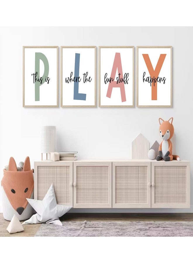 Baccone Kids Playroom Wall Art Boys Room Wall Decor Childrens Playroom Canvas Prints Baby Boy Kids Room Poster Decor Toddler Nursery Print Artwork Let'S Play Sign 8x10 Inch Set of 4 Wooden Frame - Image 3