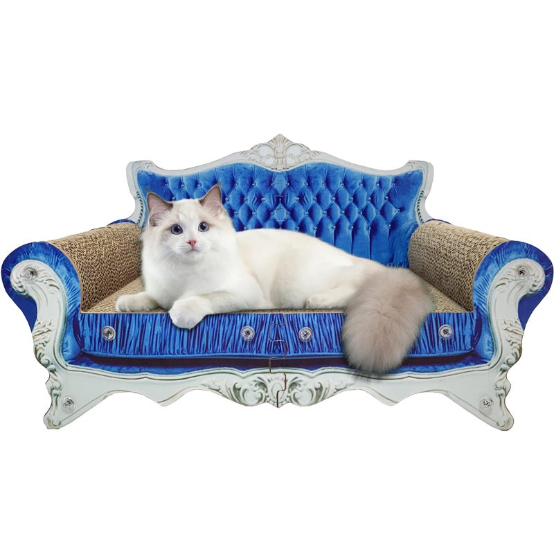 INRLKIT Luxury Cardboard Cat Scratcher Sofa Bed, Couch Shaped Cat Scratching Board, Cat Scratch Lounge with Catnip, Cat Scratcher for Indoor Cats - Image 1