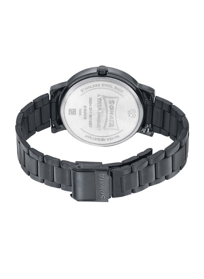 Sonata ساعة أنالوج نسائية 8164NM01 - قرص أسود، حزام فولاذي مقاوم للصدأ أسود، حركة كوارتز، مقاومة للماء حتى 3 ATM، ساعة أنيقة وجاهزة كهدية - Image 4