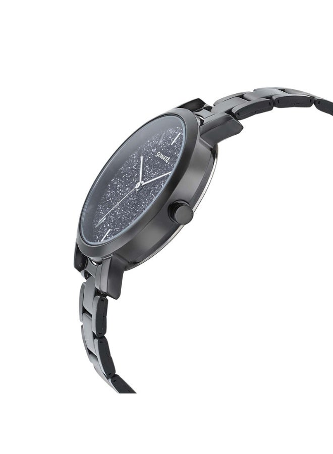 Sonata ساعة أنالوج نسائية 8164NM01 - قرص أسود، حزام فولاذي مقاوم للصدأ أسود، حركة كوارتز، مقاومة للماء حتى 3 ATM، ساعة أنيقة وجاهزة كهدية - Image 3