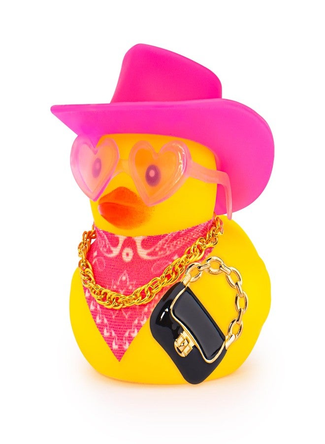 wonuu Pink Car Rubber Ducks for Women, Mini Lady Ducky with Top-Handle Bags Wallets, Heart-Shaped Sunglasses, Bandana, Necklace (Chain Flap Bag Black) - Image 1