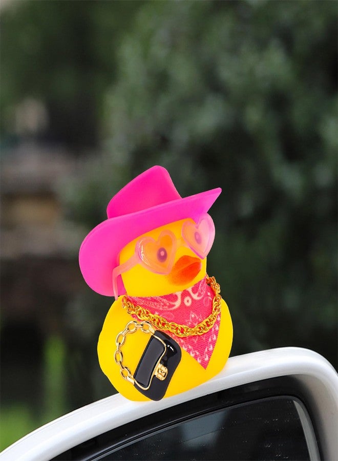 wonuu Pink Car Rubber Ducks for Women, Mini Lady Ducky with Top-Handle Bags Wallets, Heart-Shaped Sunglasses, Bandana, Necklace (Chain Flap Bag Black) - Image 3