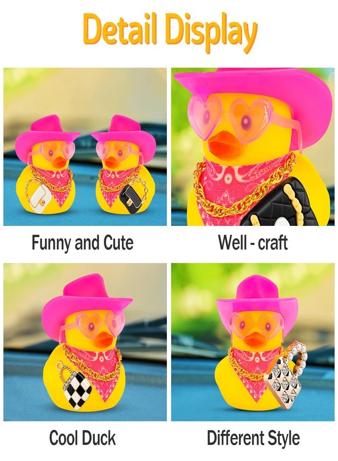 wonuu Pink Car Rubber Ducks for Women, Mini Lady Ducky with Top-Handle Bags Wallets, Heart-Shaped Sunglasses, Bandana, Necklace (Chain Flap Bag Black) - Image 4