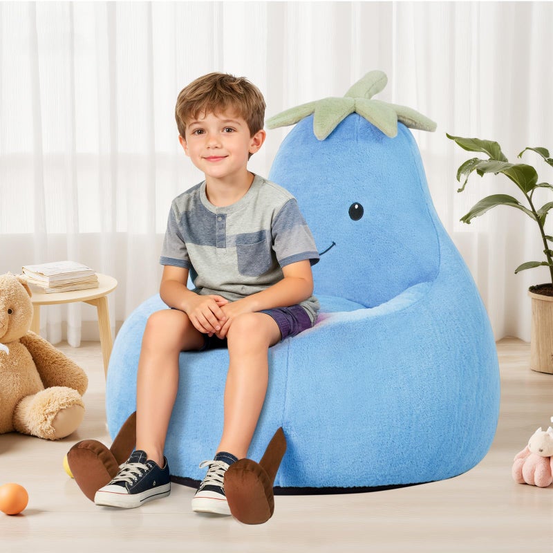 DUMOS Kids Bean Bag Chair, Stuffed Toddler Couch with Faux Rabbit Fur Cover for Teens & Kids, Comfy Lazy Sofa Chair for Reader, Living Room, Bedroom, Aged 4-12 Years, 31 Inch, Blue - Image 3
