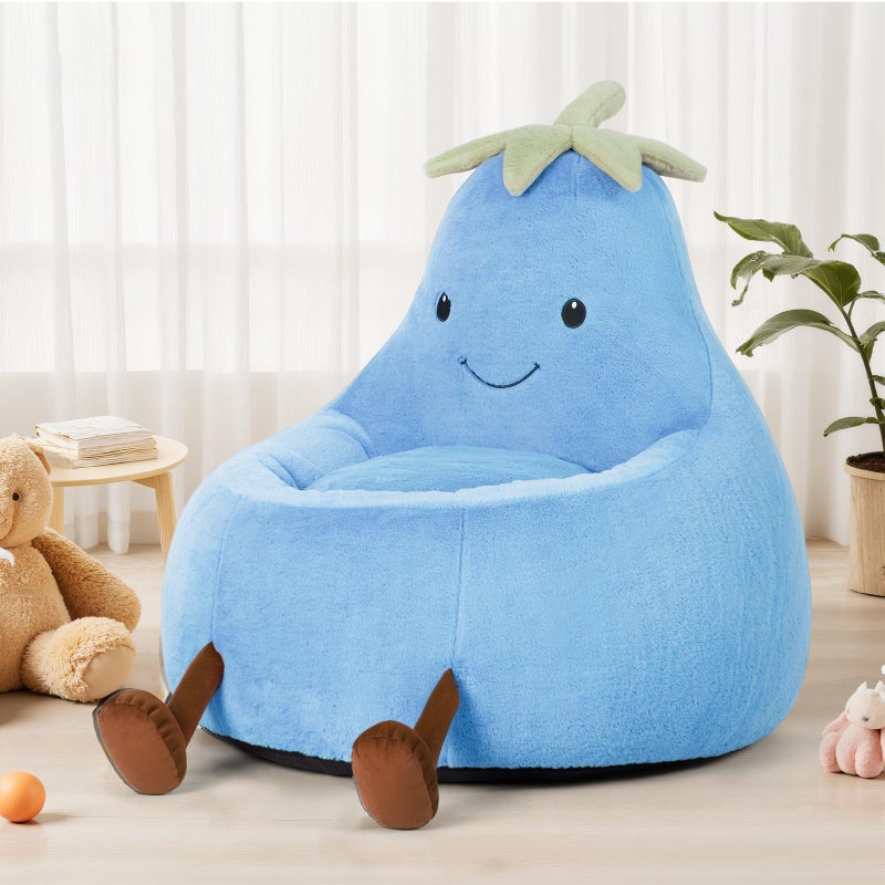 DUMOS Kids Bean Bag Chair, Stuffed Toddler Couch with Faux Rabbit Fur Cover for Teens & Kids, Comfy Lazy Sofa Chair for Reader, Living Room, Bedroom, Aged 4-12 Years, 31 Inch, Blue - Image 2
