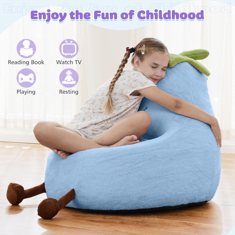 DUMOS Kids Bean Bag Chair, Stuffed Toddler Couch with Faux Rabbit Fur Cover for Teens & Kids, Comfy Lazy Sofa Chair for Reader, Living Room, Bedroom, Aged 4-12 Years, 31 Inch, Blue - Image 5