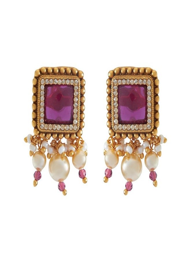 Kushal's Fashion Jewellery Ruby Gold Plated Ethnic Antique Earring - 423710 - Image 1