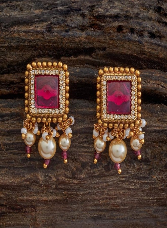 Kushal's Fashion Jewellery Ruby Gold Plated Ethnic Antique Earring - 423710 - Image 3