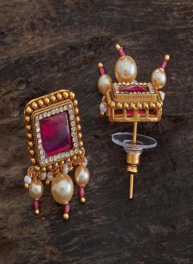 Kushal's Fashion Jewellery Ruby Gold Plated Ethnic Antique Earring - 423710 - Image 4