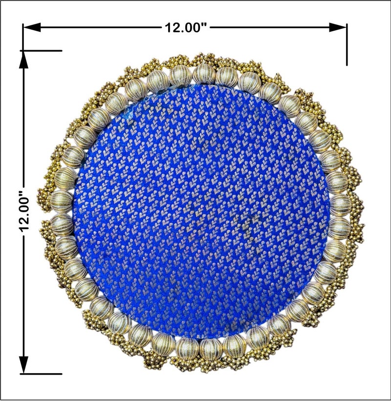 Smaran 1 Set Handmade Gota Patti Work Plate Platter with Golden MotiPerfect for Table Decor Royal Blue Colour Base for Statues Ideal Gift for Housewarming Wedding Pooja thali or mandir - Image 2
