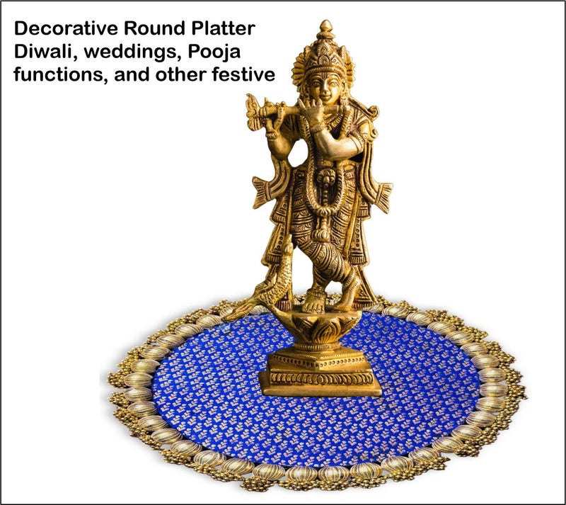 Smaran 1 Set Handmade Gota Patti Work Plate Platter with Golden MotiPerfect for Table Decor Royal Blue Colour Base for Statues Ideal Gift for Housewarming Wedding Pooja thali or mandir - Image 5