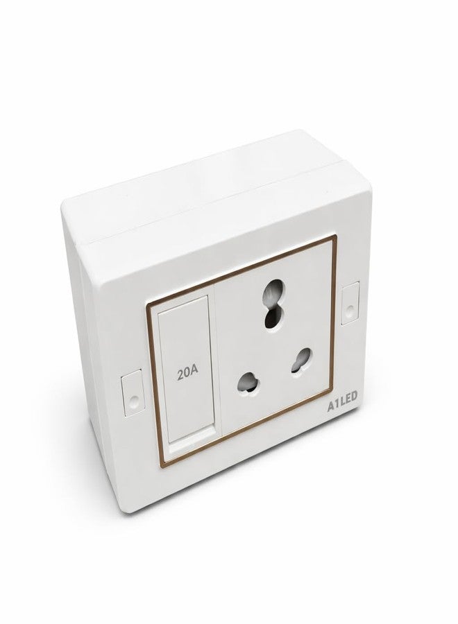A1 LED 20A Heavy Duty Universal Socket with Switch for AC Geyser Microwave | High Load Power Socket | Wall Mount Modular Design | Durable Plastic Body | Safe & Reliable for Home Office Use - Image 1